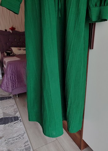 Düğmeli Yeşil Uzun Kollu tesettür elbise - Görsel 5