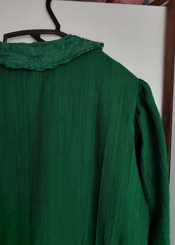 Düğmeli Yeşil Uzun Kollu tesettür elbise - Görsel 3