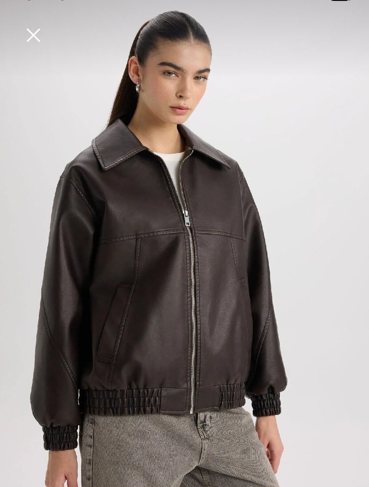 Kadın Kahverengi Deri Ceket - Görsel 2