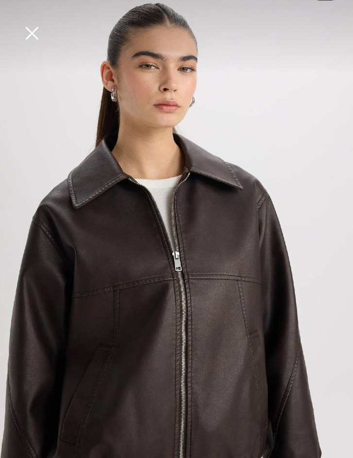 Kadın Kahverengi Deri Ceket - Görsel 3