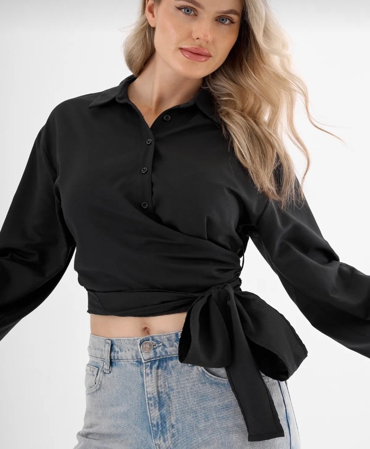 Yandan bağlamalı gömlek - Görsel 5