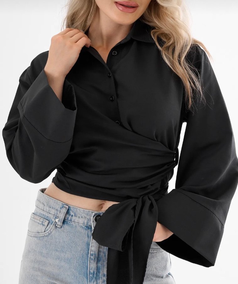 Yandan bağlamalı gömlek - Görsel 2