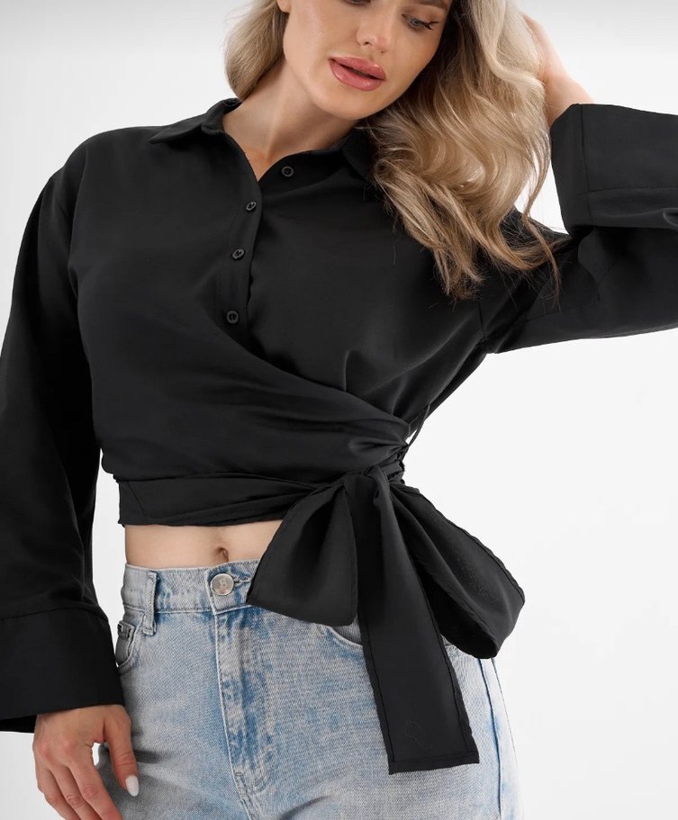 Yandan bağlamalı gömlek - Görsel 4