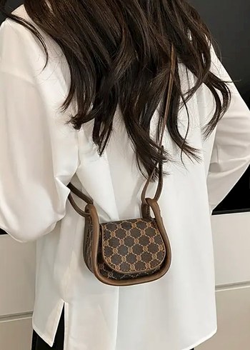 Kahverengi Baskılı Mini Kadın Çanta - Görsel 5