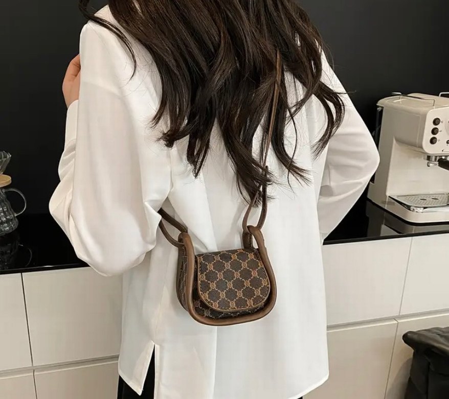 Kahverengi Baskılı Mini Kadın Çanta - Görsel 5