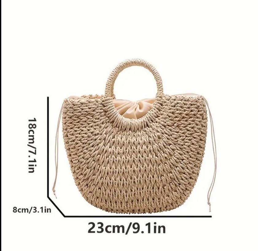 Koyu renk hasır çanta - Görsel 3