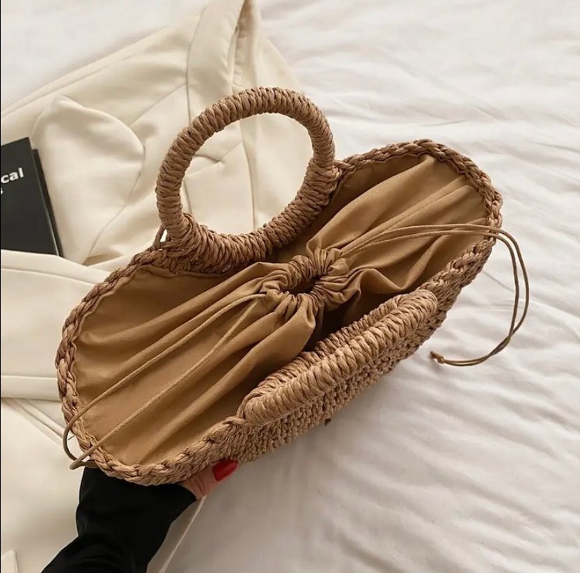 Koyu renk hasır çanta - Görsel 2