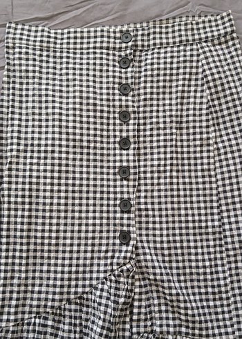 Gri Beyaz Kareli Midi Etek - Görsel 2