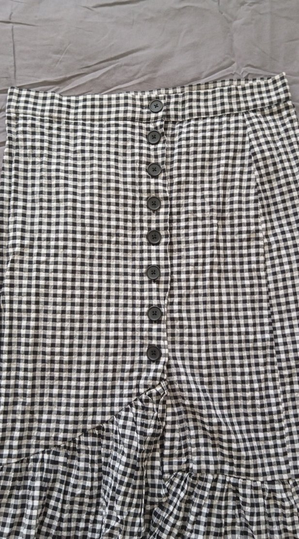 Gri Beyaz Kareli Midi Etek - Görsel 2