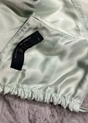 BSL FASHION V Yaka Midi-Uzun Saten Elbise