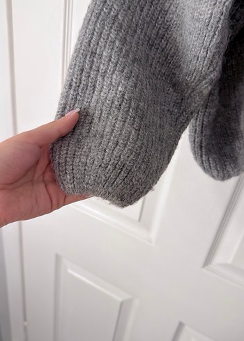 Zara Gri V Yaka Örgü Kadın Kazak - Görsel 3