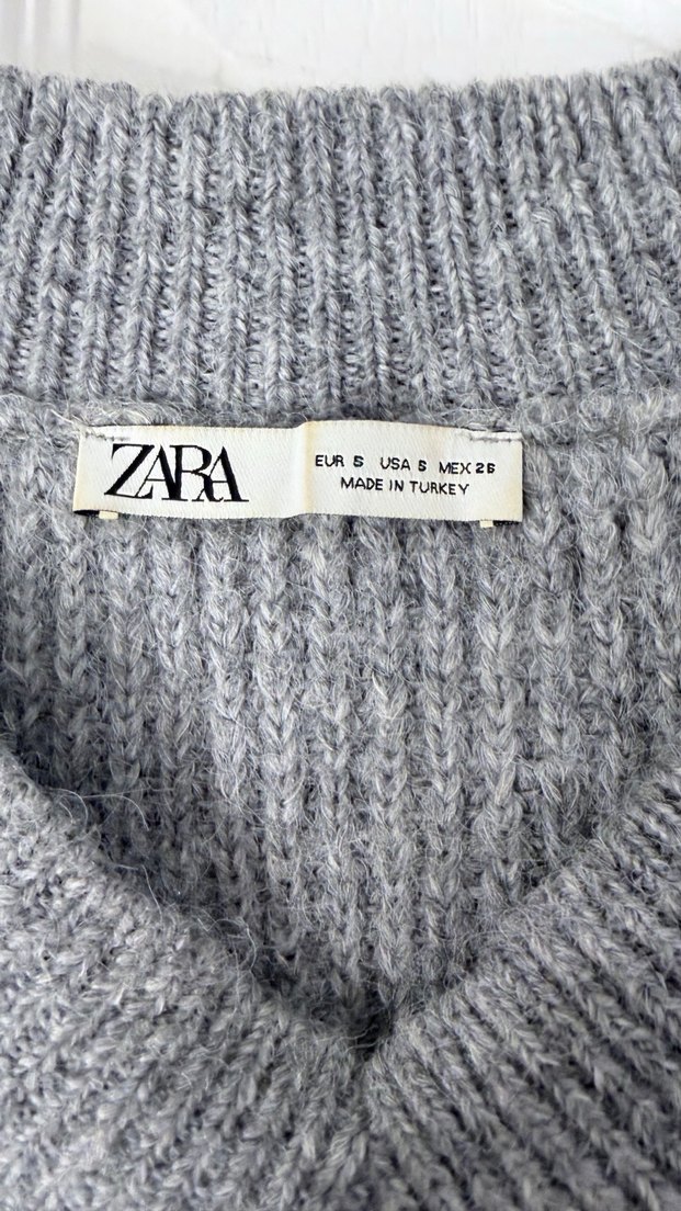 Zara Gri V Yaka Örgü Kadın Kazak - Görsel 2