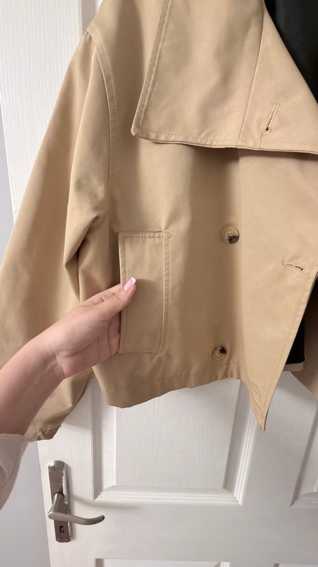 Bej Düğmeli Deri Kadın Ceket - Görsel 3