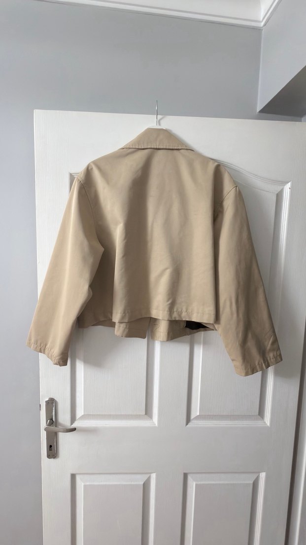 Bej Düğmeli Deri Kadın Ceket - Görsel 5