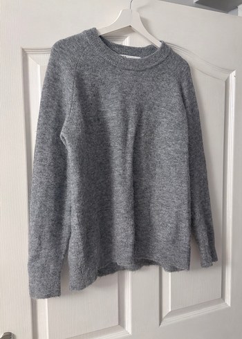 Gri Kadın Yün Örgü Basic Kazak oversize - Görsel 5