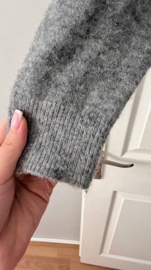 Gri Kadın Yün Örgü Basic Kazak oversize - Görsel 4