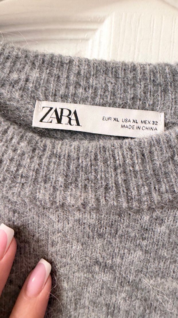 Gri Kadın Yün Örgü Basic Kazak oversize - Görsel 3