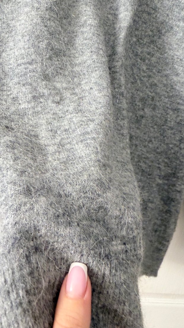 Gri Kadın Yün Örgü Basic Kazak oversize - Görsel 2