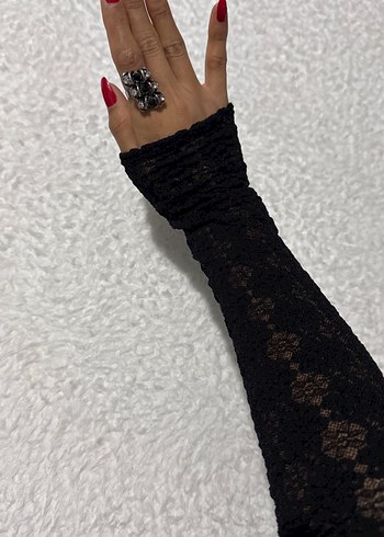 Kadın Siyah Dantel Gotik Eldiven - Görsel 2