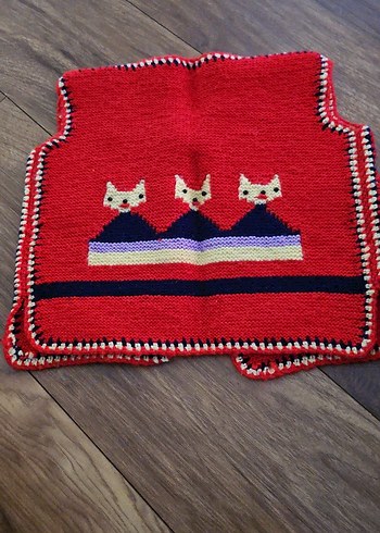 Kız Çocuk Nakışlı Kırmızı Bohem Triko Yelek - Görsel 3