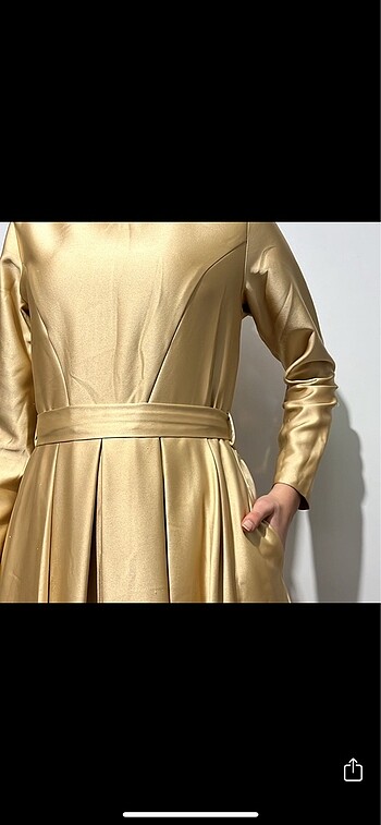 Gold pamuk saten elbise - Görsel 5