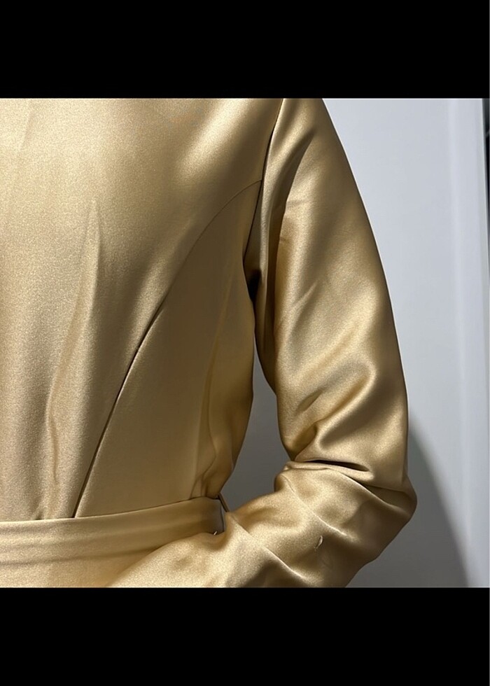 Gold pamuk saten elbise - Görsel 2