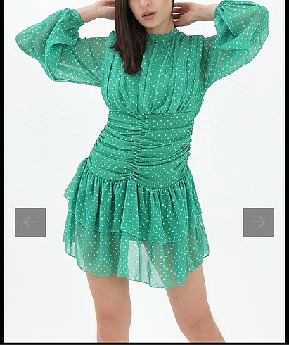 Yeşil puantiyeli şifon elbise - Görsel 2