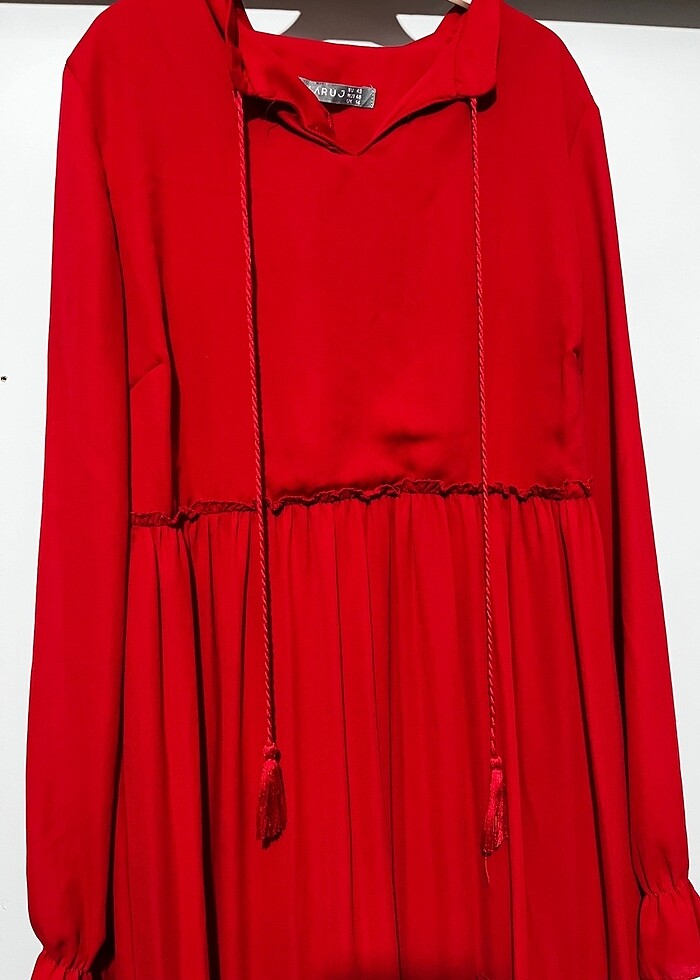 KırmıI şifon elbise - Görsel 2