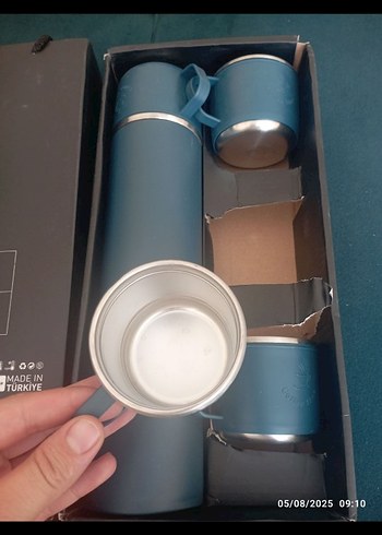 Mavi Termos ve 3 Bardak Seti - Görsel 4