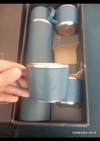 Mavi Termos ve 3 Bardak Seti - Görsel 3