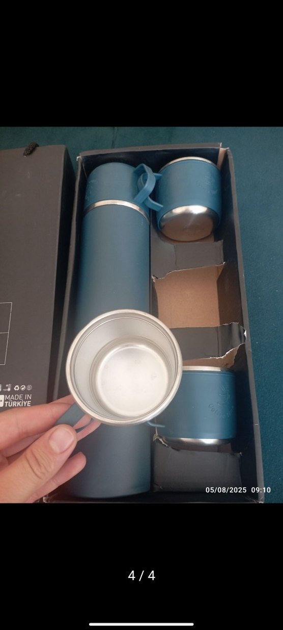 Mavi Termos ve 3 Bardak Seti - Görsel 4