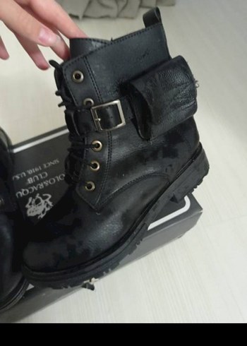 Siyah Deri Platform  Tokalı Botlar kız çocuk - Görsel 2