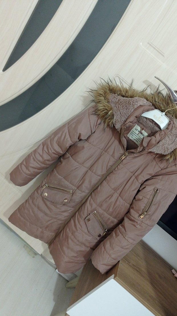 Kız Çocuk Bej Kürk Detaylı Mont - Görsel 2