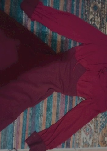 Bordo Uzun Kollu V Yaka Kadın Elbise - Görsel 2