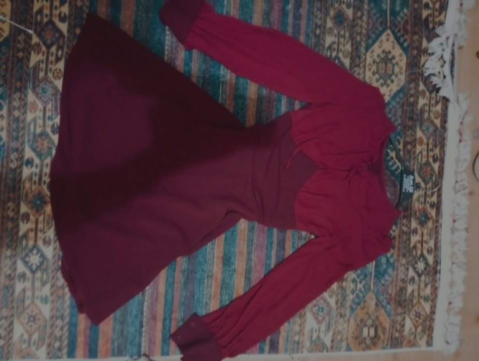 Bordo Uzun Kollu V Yaka Kadın Elbise - Görsel 2