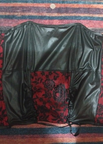 Kırmızı Siyah Gotik Uzun Straplez Büstiyer,Korse - Görsel 2