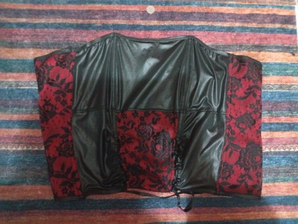 Kırmızı Siyah Gotik Uzun Straplez Büstiyer,Korse - Görsel 2