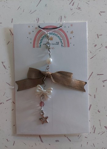 Bej Fiyonklu Bohem Anahtarlık Charm