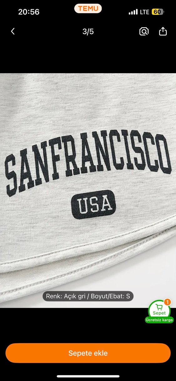 Gri Pamuklu San Francisco Baskılı Mini Şort - Görsel 3