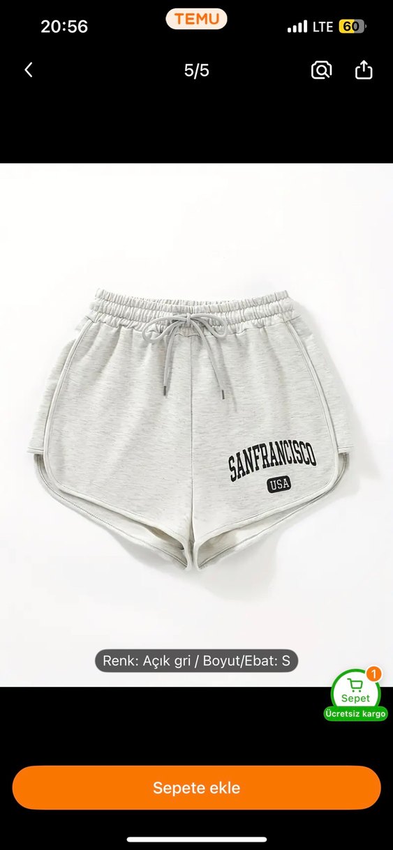 Gri Pamuklu San Francisco Baskılı Mini Şort - Görsel 5