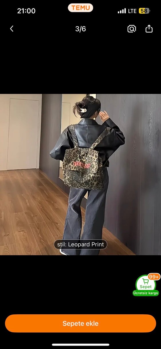 Leopar Desenli Kadın Sırt Çantası - Görsel 3