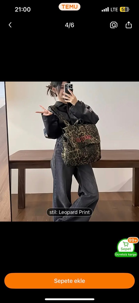 Leopar Desenli Kadın Sırt Çantası - Görsel 4