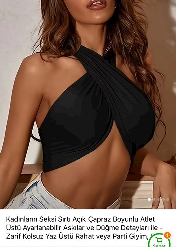 Siyah Drapeli Straplez Denim Crop Top - Görsel 8