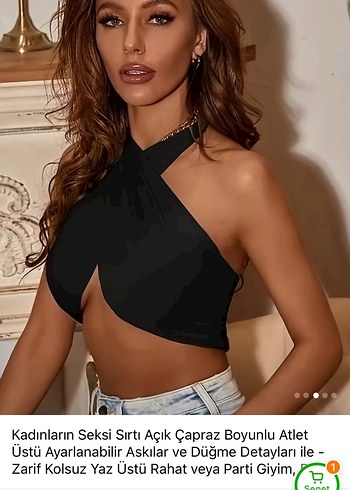Siyah Drapeli Straplez Denim Crop Top - Görsel 6