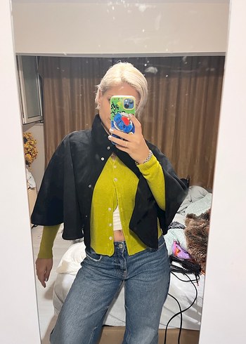 Zara ZARA CEKET PANÇO Siyah Balıkçı Yaka Kadın Panço süet