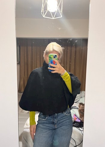 ZARA CEKET PANÇO Siyah Balıkçı Yaka Kadın Panço süet - Görsel 7