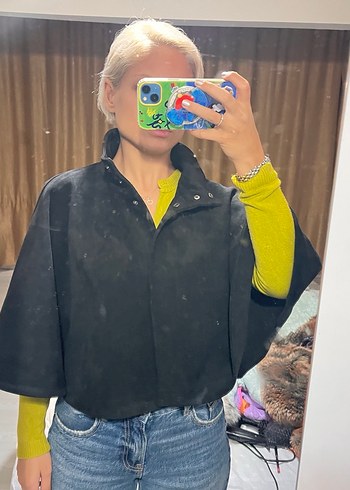 ZARA CEKET PANÇO Siyah Balıkçı Yaka Kadın Panço süet - Görsel 10