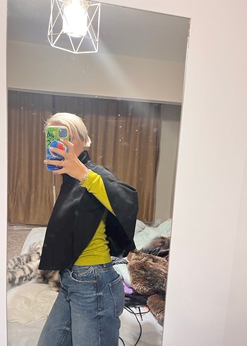 ZARA CEKET PANÇO Siyah Balıkçı Yaka Kadın Panço süet - Görsel 4