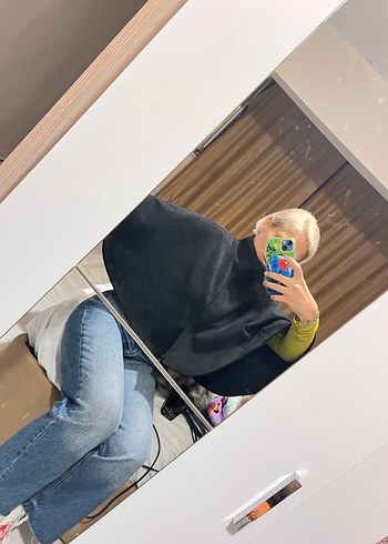 ZARA CEKET PANÇO Siyah Balıkçı Yaka Kadın Panço süet - Görsel 9