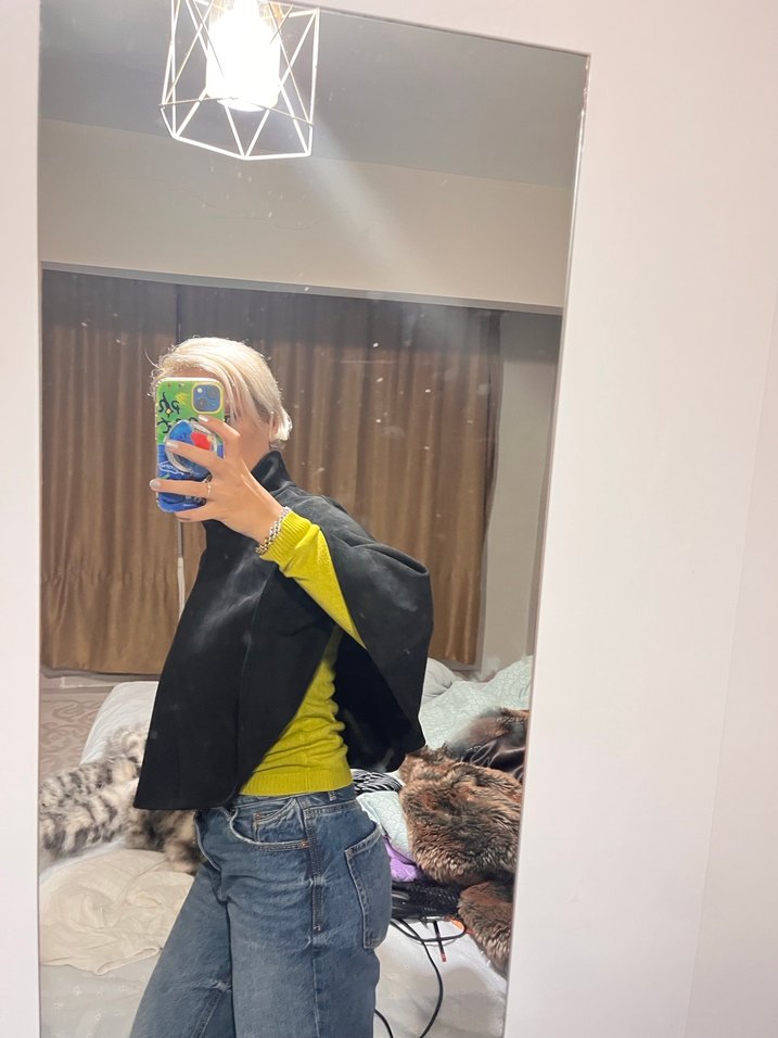 ZARA CEKET PANÇO Siyah Balıkçı Yaka Kadın Panço süet - Görsel 4